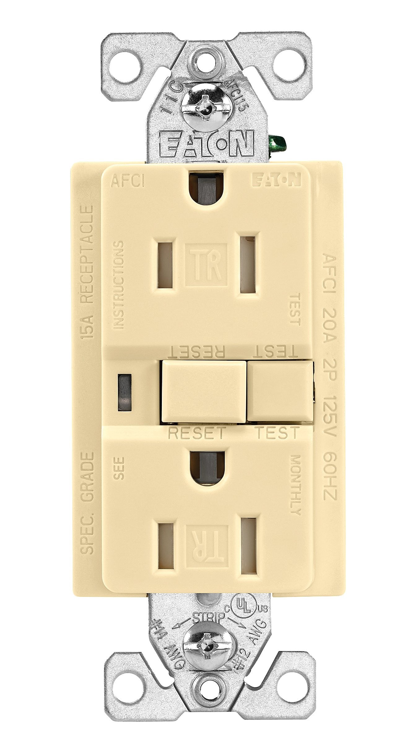 Eaton TRAFCI15V 15 Amp Tamper Resistant AFCI Receptacle, Ivory Finish