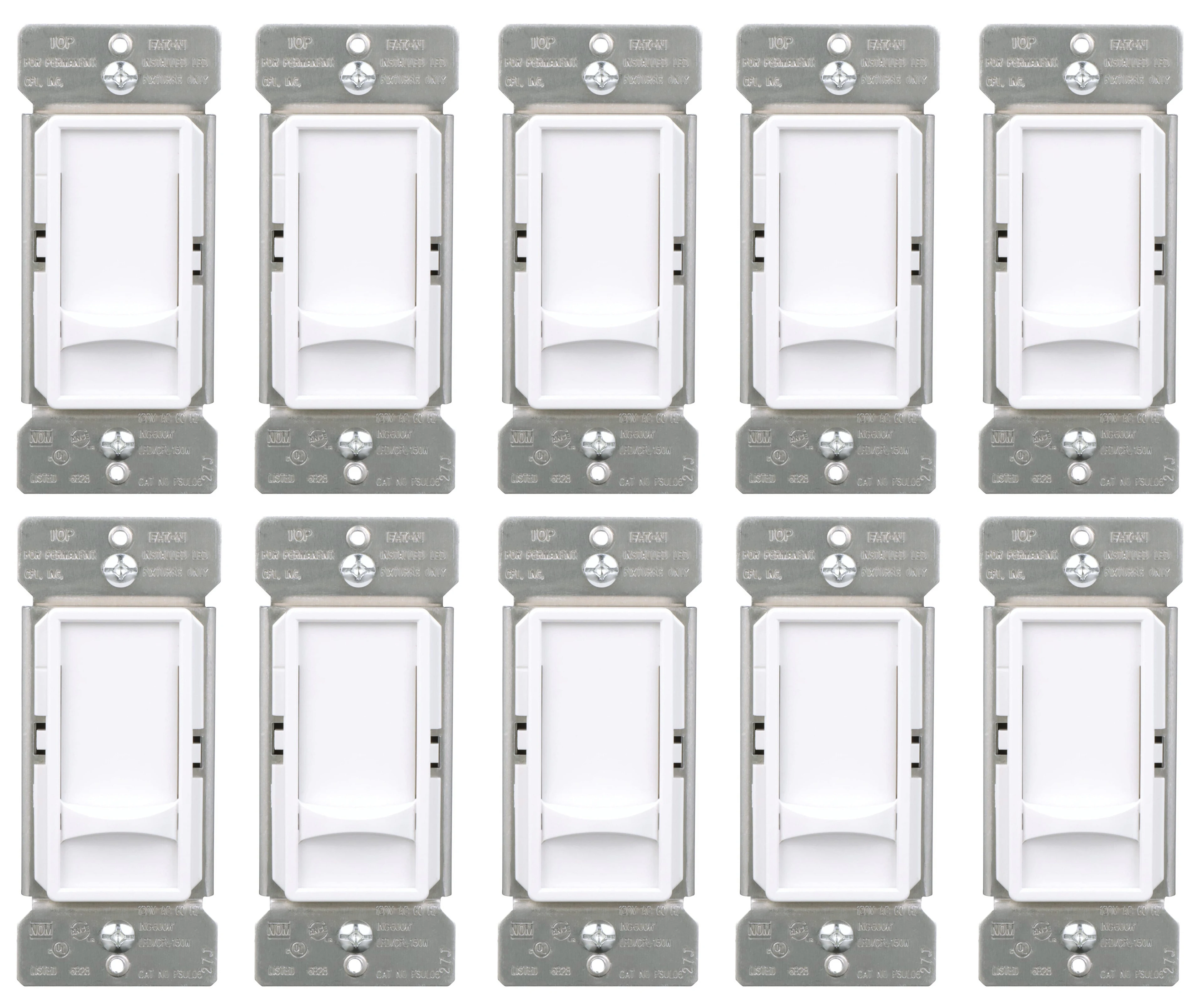 (quantity of 10) Eaton Universal Full Slide Dimmer 120V, White