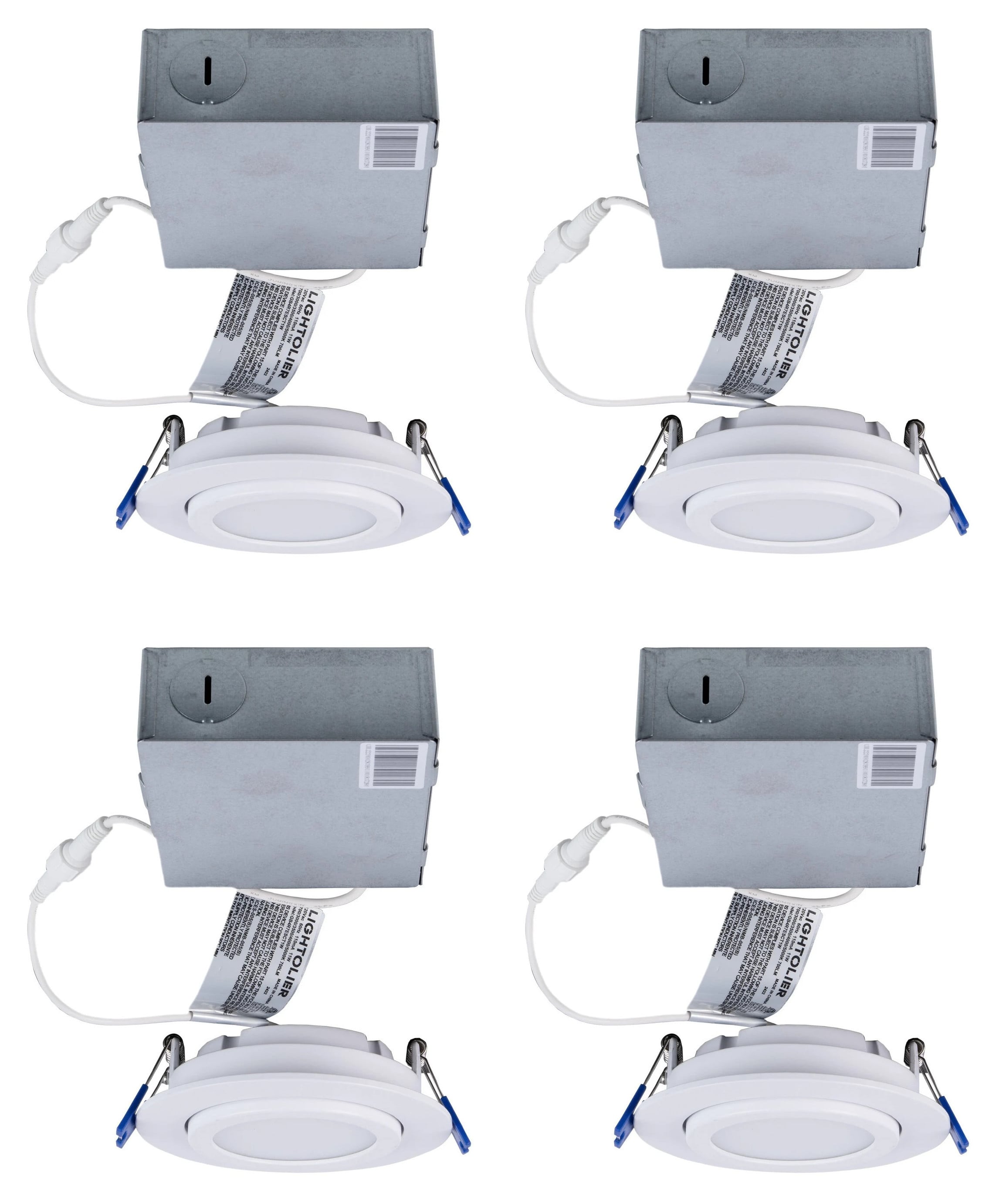 (case of 4) Lightolier LED  Gimbal Downlight, 4 inch round, 700 lumen, 11 watt, TRIAC dimming to 5 percent, Field Selectable Color Temperature, GB4R7ESCT1W, 120V, White