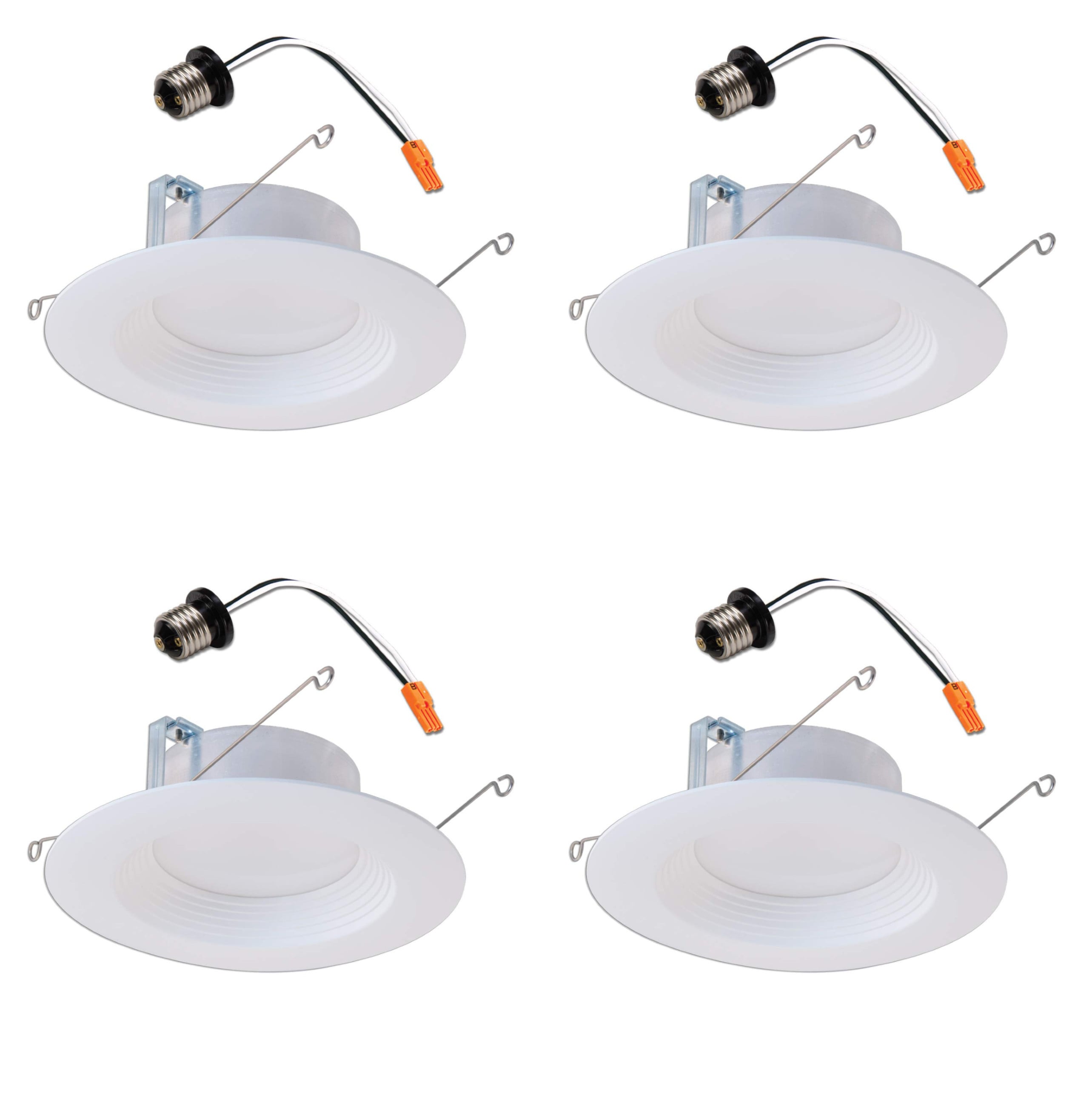 (case of 4) Halo 5-inch and 6-inch Integrated LED Recessed Ceiling Light 90 CRI, California Title 20 Compliant Retrofit Downlight Trim, 2700K Warm White, 730 lumens, 8 watts, with screwbase adapter