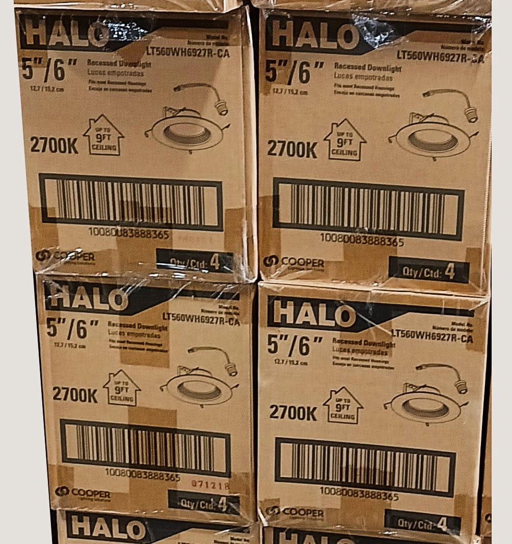 (case of 16) Halo 5-inch and 6-inch Integrated LED Recessed Ceiling Light 90 CRI, California Title 20 Compliant Retrofit Downlight Trim, 2700K Warm White, 730 lumens, 8 watts