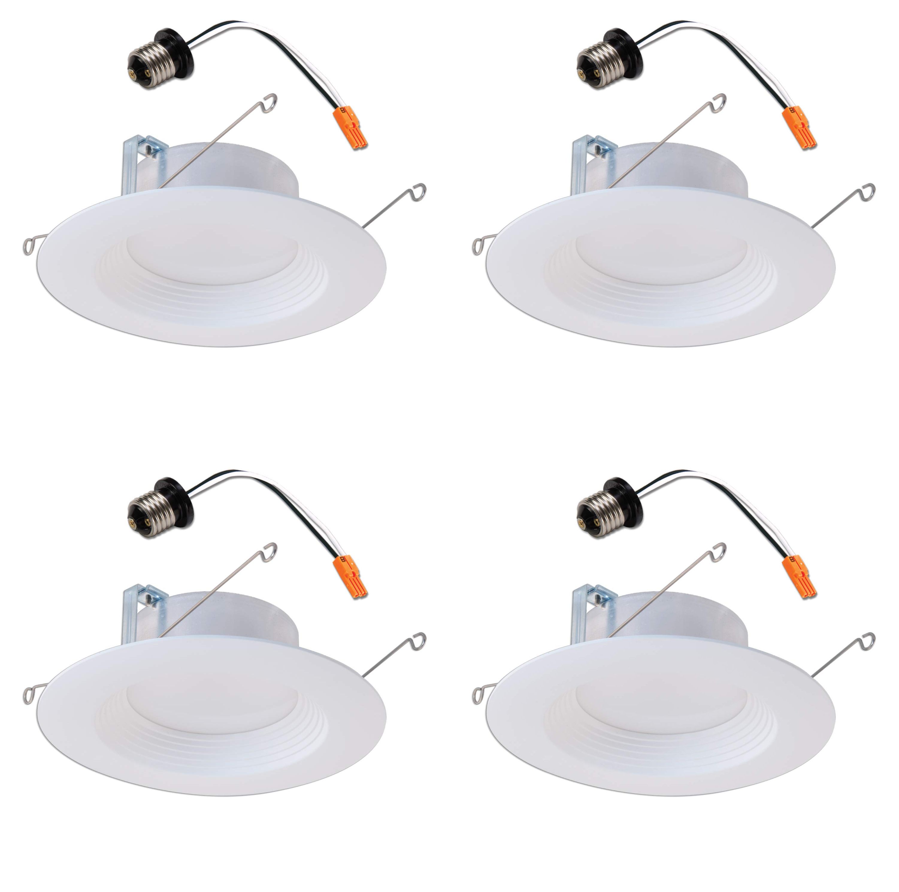 (case of 4) Halo 5 inch and 6 inch LED Recessed Retrofit Downlight, 90 CRI, Title 20 Compliant, 3000K, 600 lumens, Dimmable Soft White Recessed Light, screwbase adapter