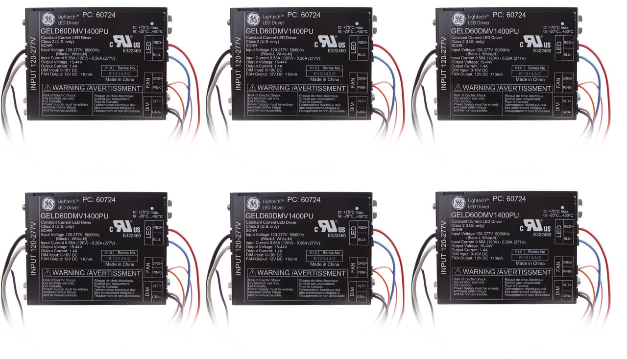 (case of 6) GE GELD60DMV1400PU 60724 Constant Current Led Driver, 120/277V, 15-44V, 1.4A