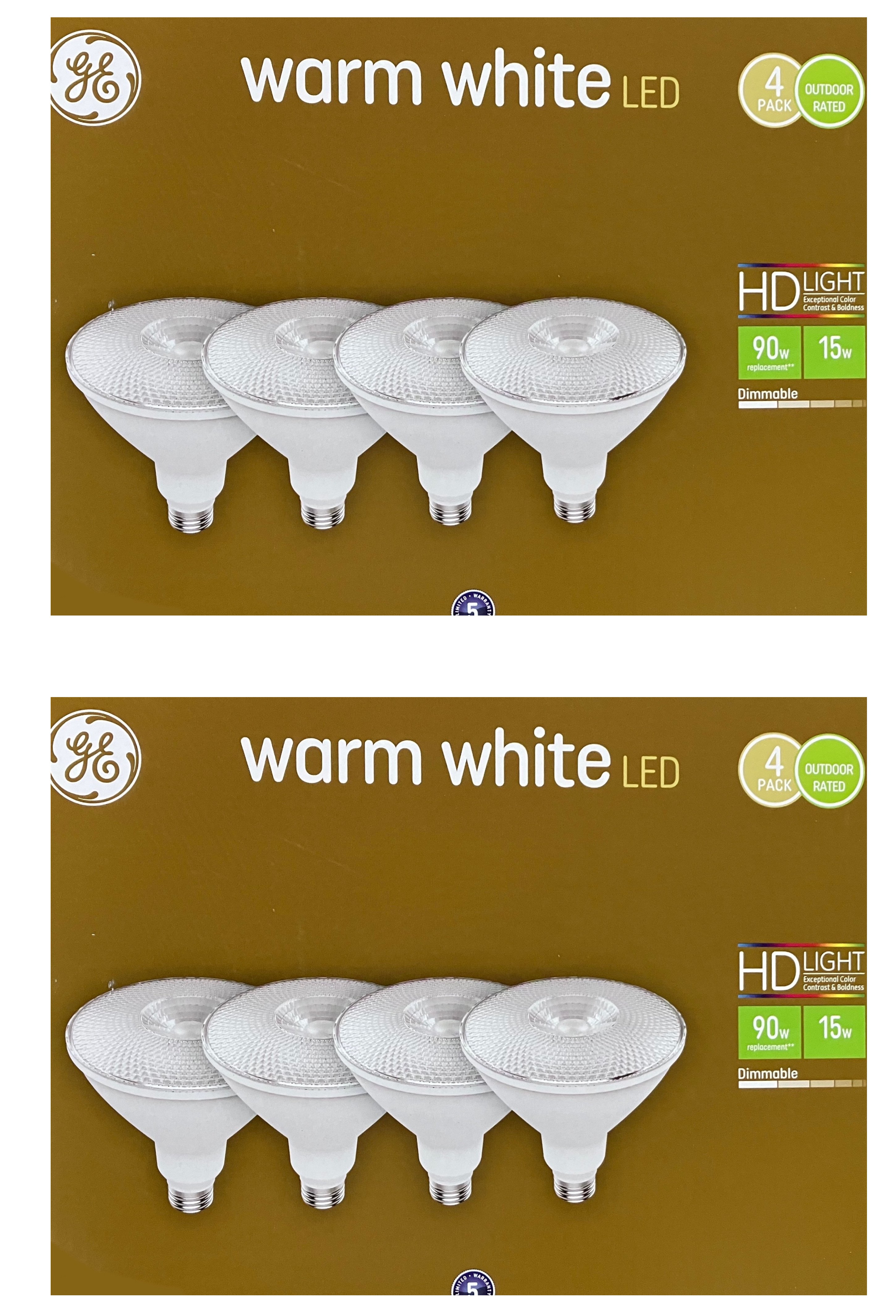 (8 LED bulbs) GE warm white LED PAR38 Flood Light, Indoor Outdoor, 15 watt, 1200 lumen, Dimmable, HD Light for exceptional color contrast and brightness