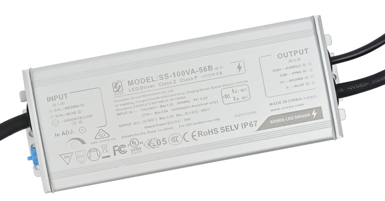 Sosen LED Driver SS-100VA-56B 100 Watts Waterproof IP67 Power Supply Transformer Adapter 100V-277V AC to 32-54V DC High Voltage Output for LED Canopy Light,Outdoor Light and Any 32-54V DC led Lights 