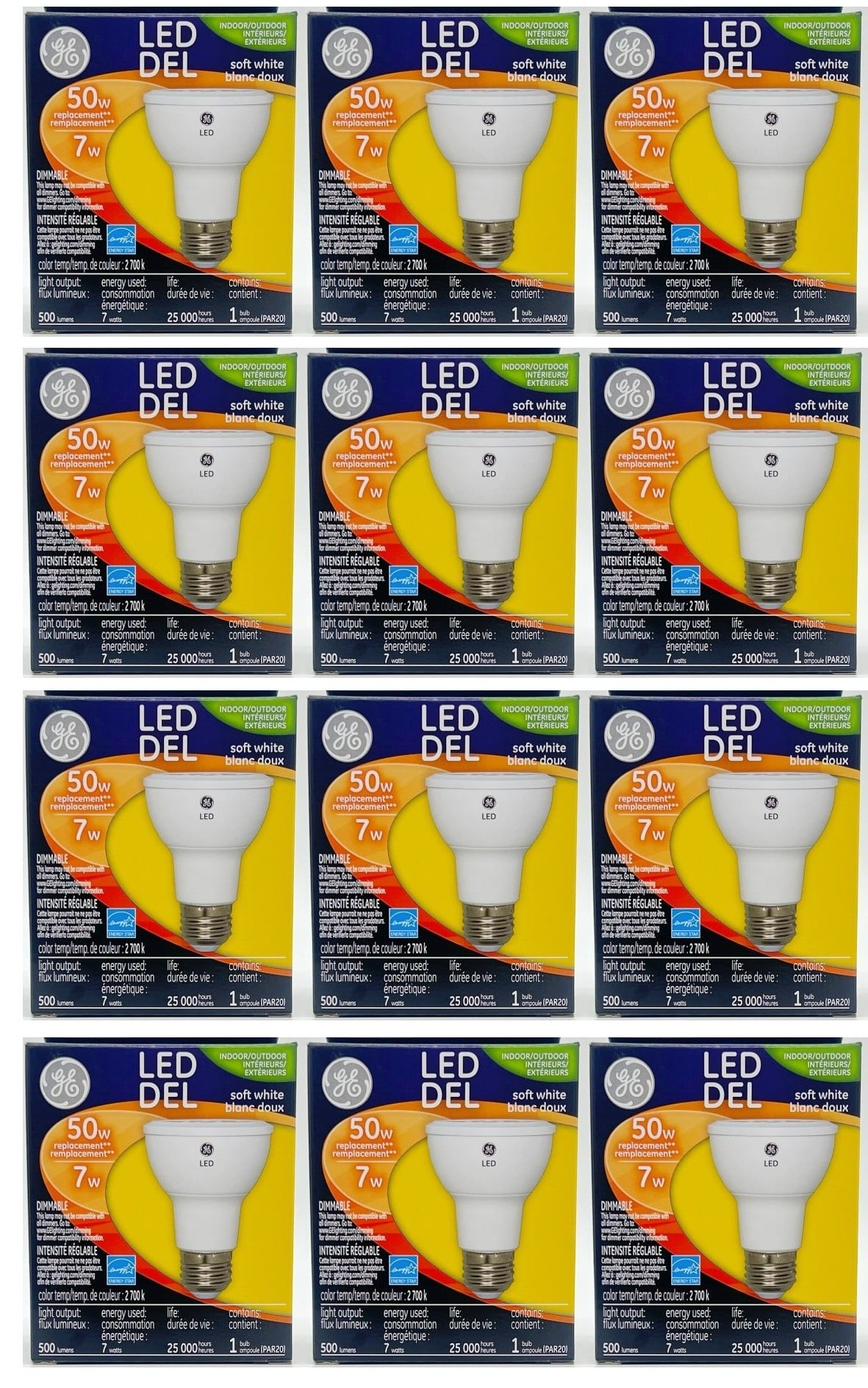 (pack of 12) GE 36804 LED lamp 50 watt replacement Par20 Soft White Dimmable LED Light Bulb