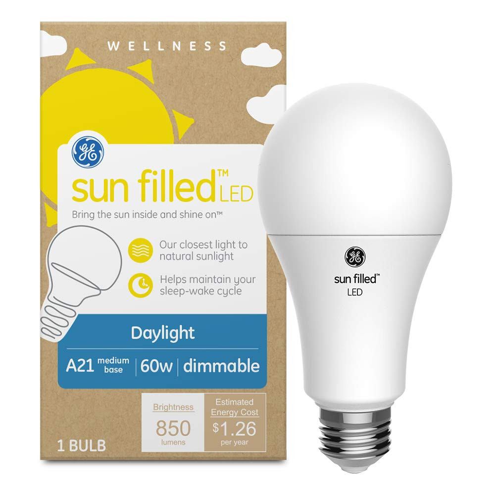 GE Lighting Sun Filled LED Light Bulb, 60 Watt Replacement, Daylight, 97 CRI, Medium Base, A21, Dimmable (Pack of 1)