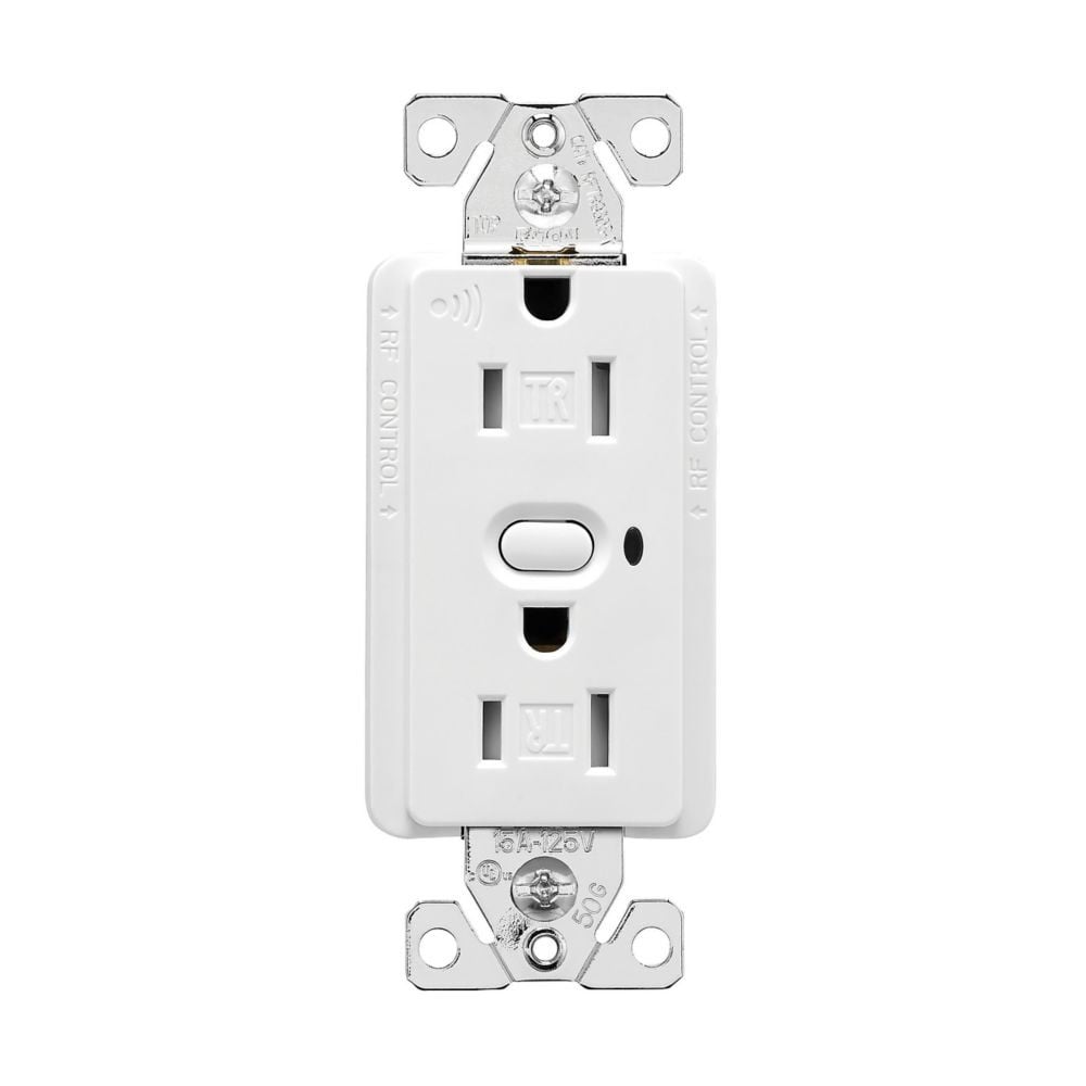 Eaton RFTR9605-TAW Alpine White Z-Wave plus split control wireless receptacle, Tamper resistant, 15A, Flush mounting, 120V, Push button actuator, 5-15R, Two pole, Three-wire, grounding