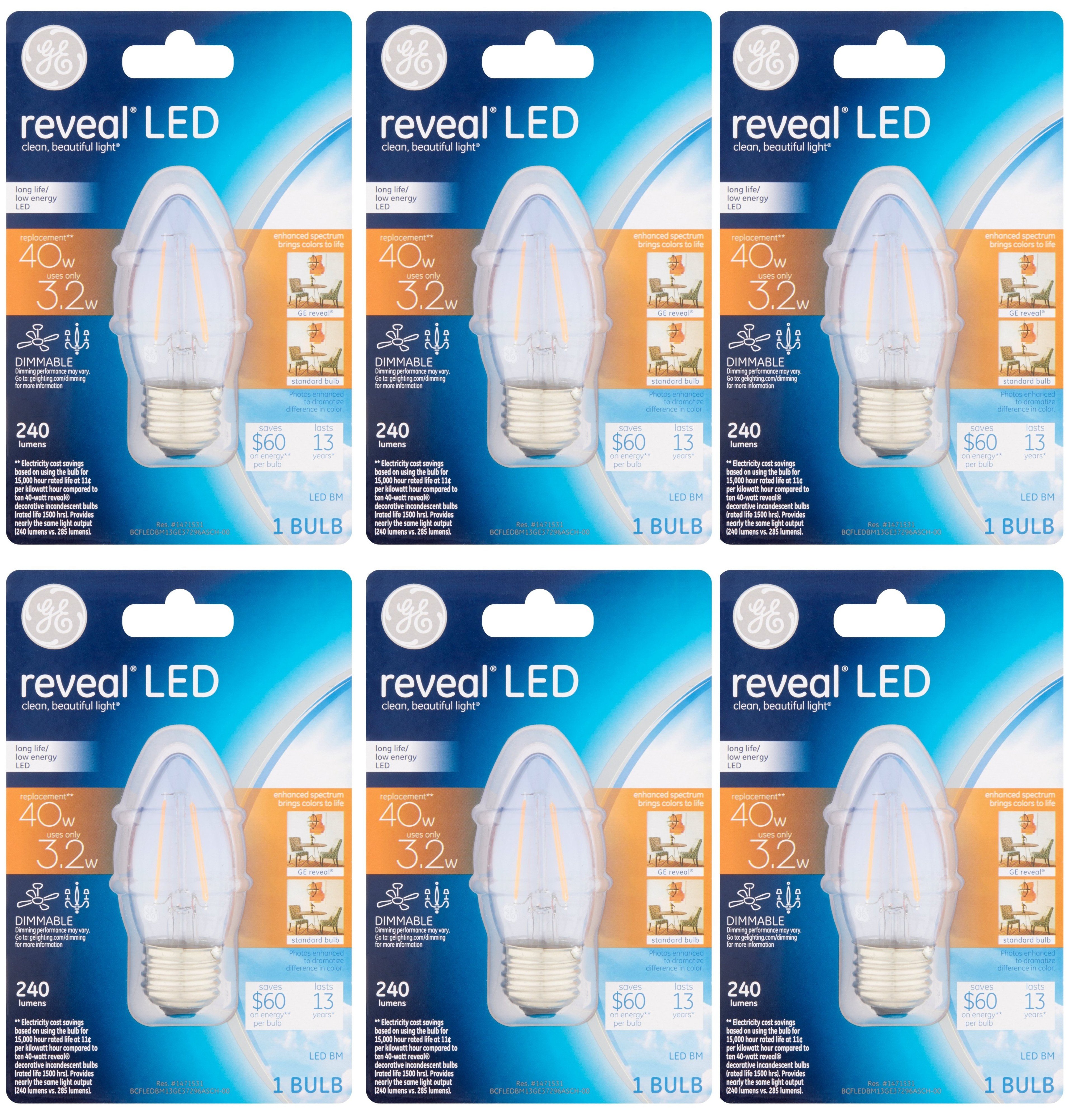 GE Reveal LED 40 watt equivalent BM LED Bulb, Clear, Dimmable LED Light Bulb
