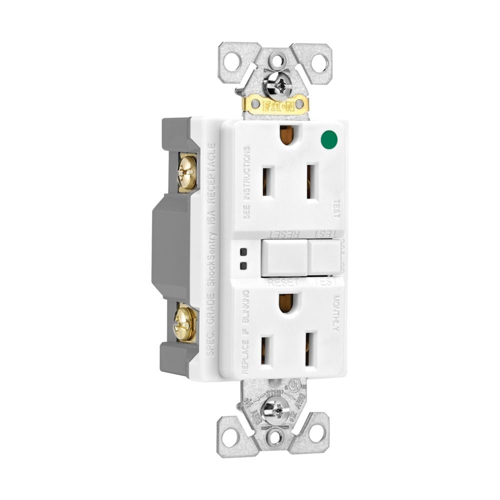 Eaton Hospital Grade GFCI receptacle, Self Test, 15A, 125V, #14-10 AWG, white