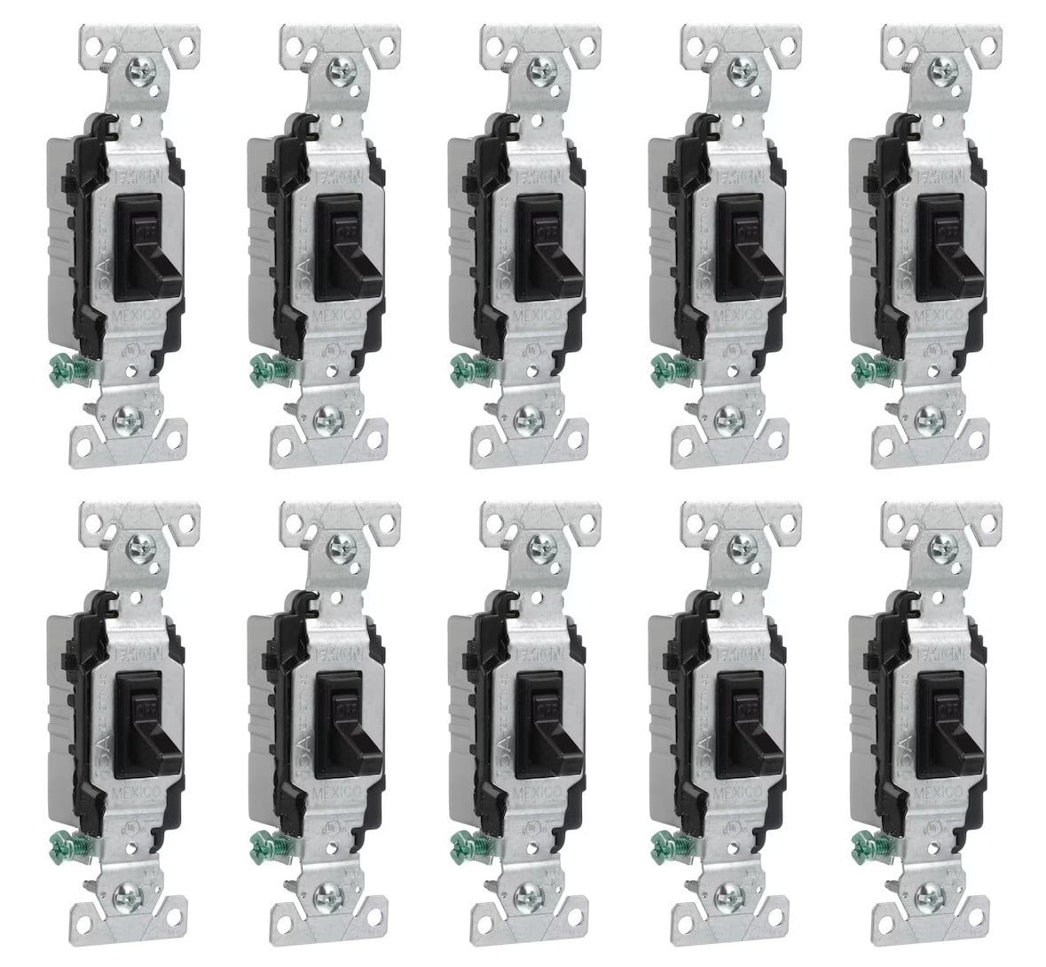 (case of 10) Eaton Single Pole AC Toggle Switch, Commercial Grade, Black, CSB115STB-SP-L, 15-Amp, 120/277-Volt/AC  