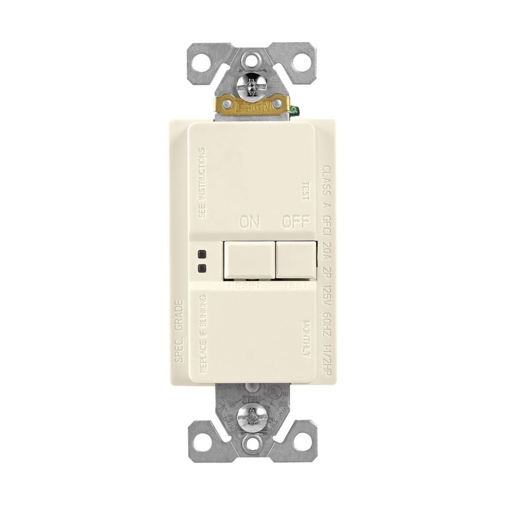 Eaton GFCI Self-Test 20A -125V Blank Face Receptacle with Standard Size Wallplate, Light Almond