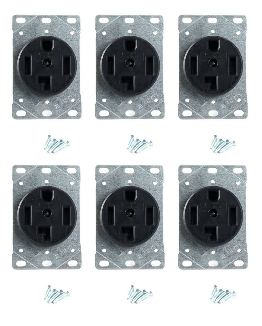 (case of 6) Eaton 1257-SP 3-Pole, 4-Wire 30-Amp 125/250-Volts Flush Mount Device Power Receptacle, Black 