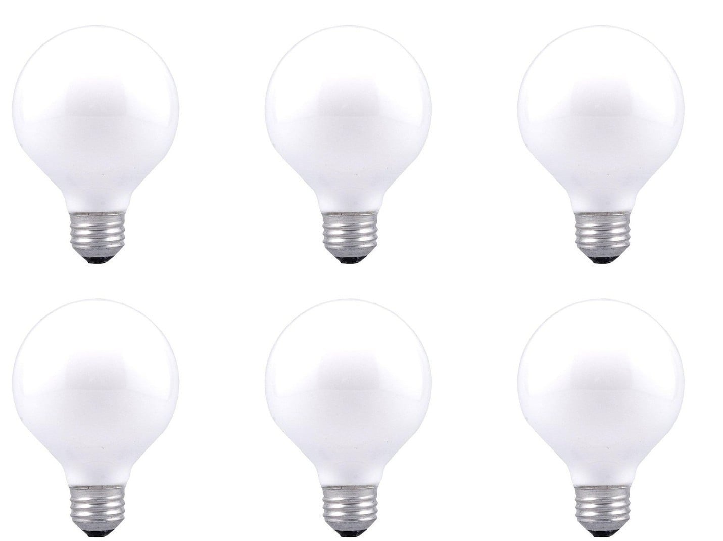 (6 bulbs) Sylvania Double Life 25W Globe Light Bulbs, White, frosted, G25, 3000K 