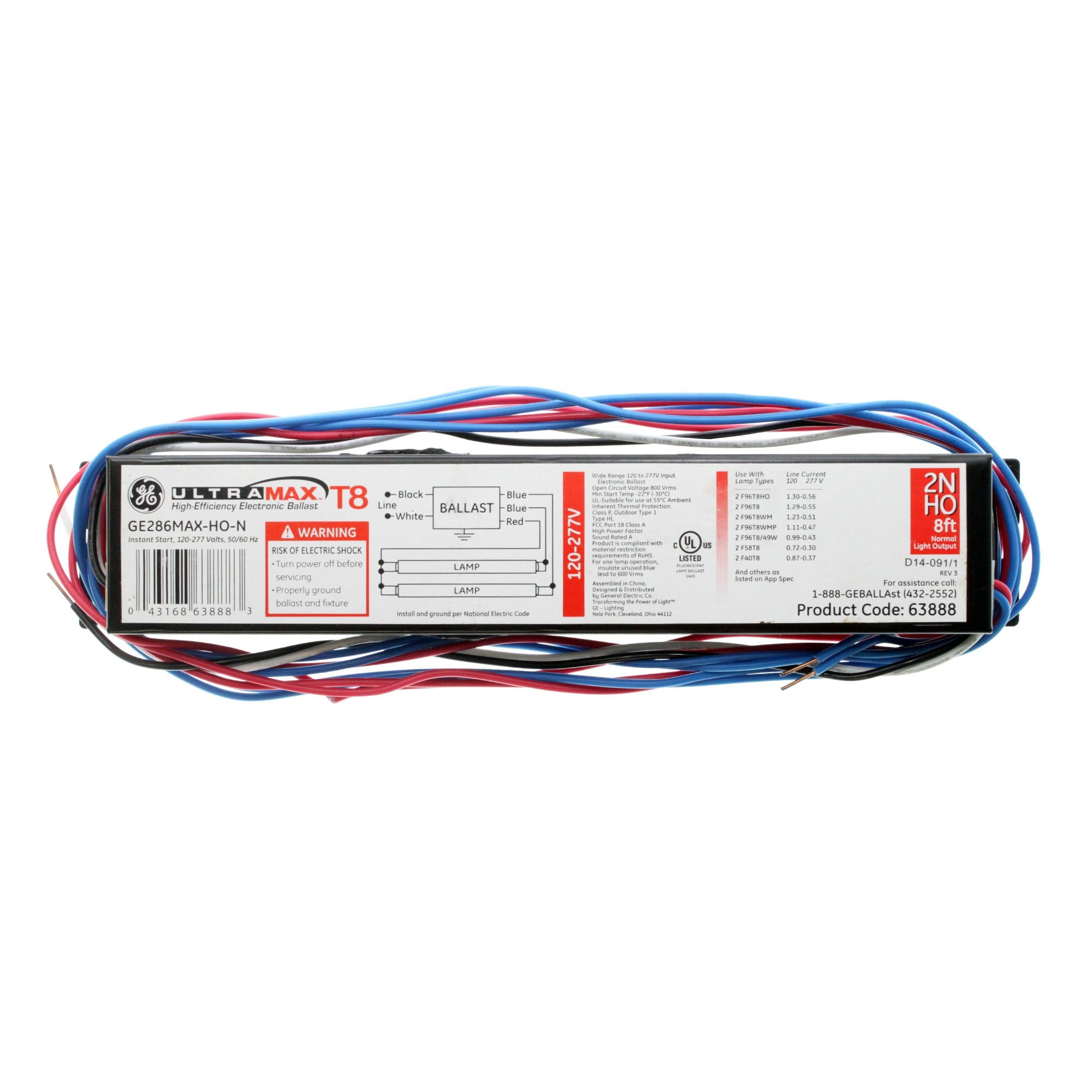 GE ProLine GE286MAX-HO-N - 63888 T8 High Output Fluorescent Ballast
