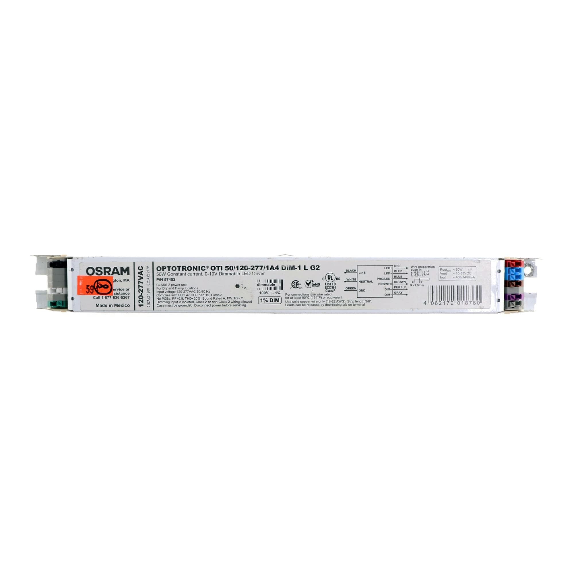 Osram 57452-50 watt 120/277 Volt 50-60Hz Dimmable LED Driver (OTi50/120-277/1A4/DIM-1/L G2 Osram Optotronic LED Driver)