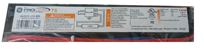 GE 78518 Proline T5 Electrical Ballast, GE21T5-120-RES for T5 lamp 