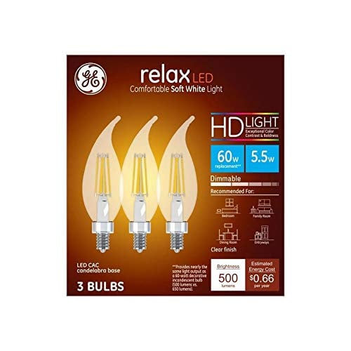 GE Relax 60-Watt EQ CA10 Soft White Dimmable Candle Bulb Light Bulb (3-Pack)