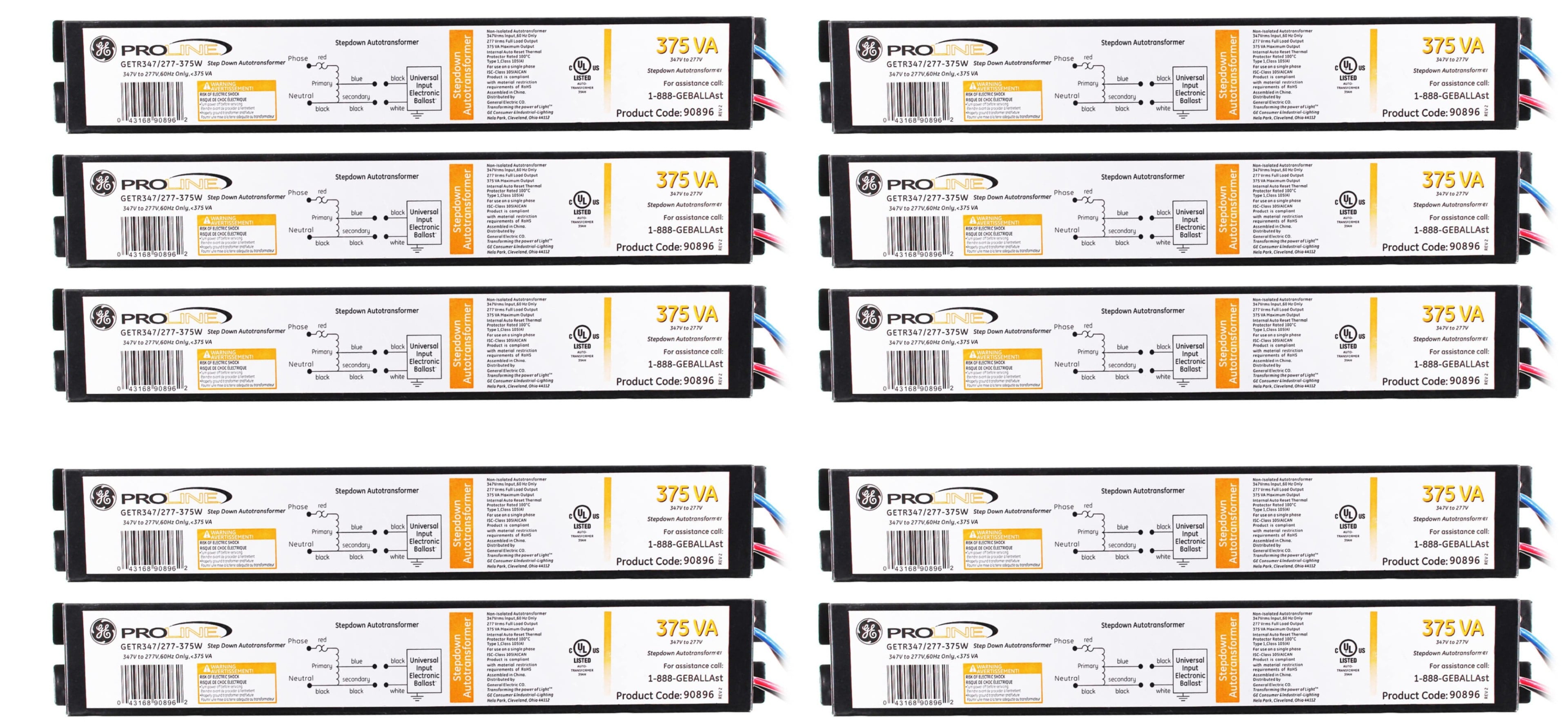 (case of 10) GE 90896 GETR347/277-375W 90896 Stepdown Autotransformer Ballast, 347VAC to 277VAC