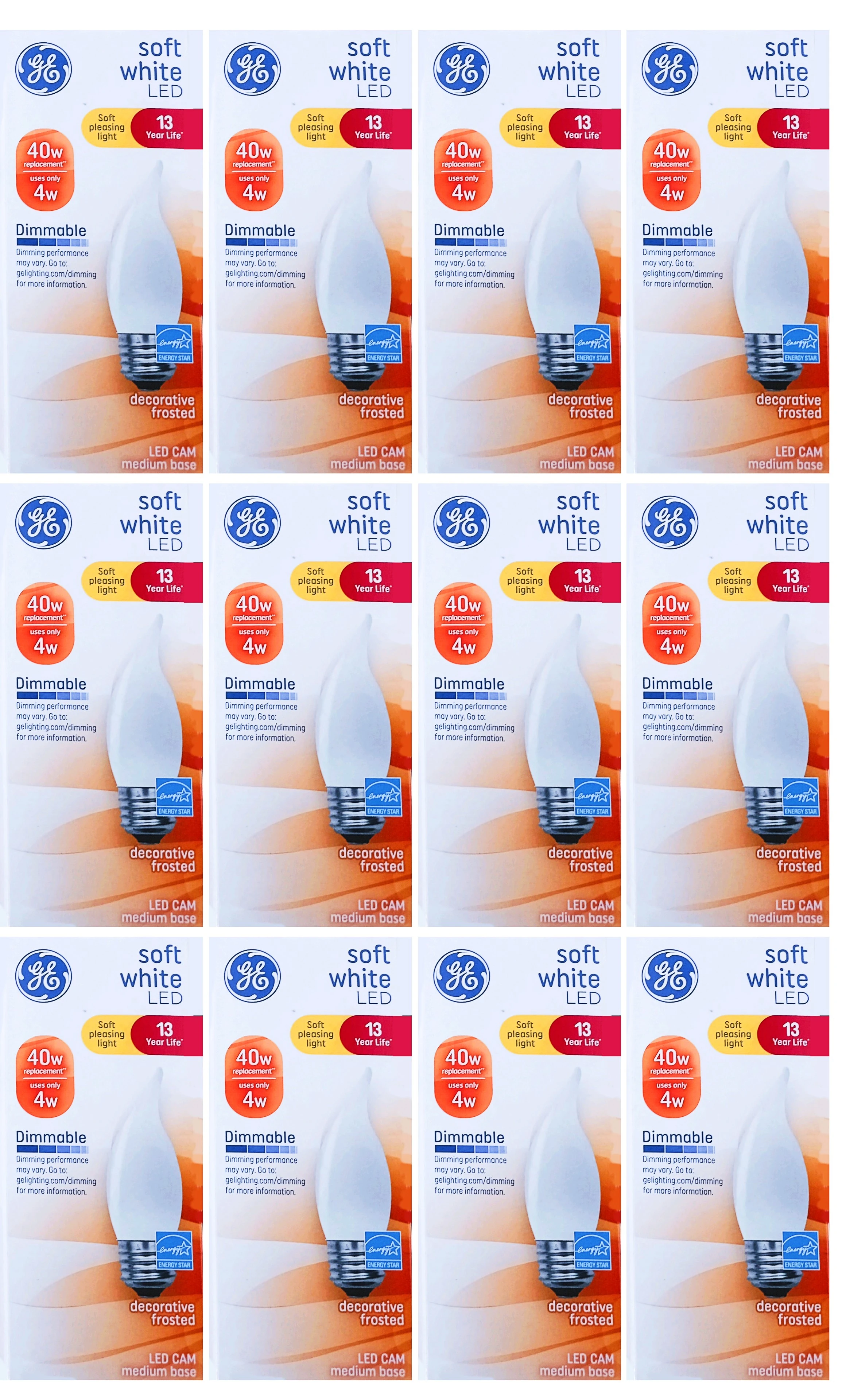 GE 35933 LED Chandelier Bulb, 4w, 300 lumen, frosted. bent-tip, Dimmable (case of 24) 