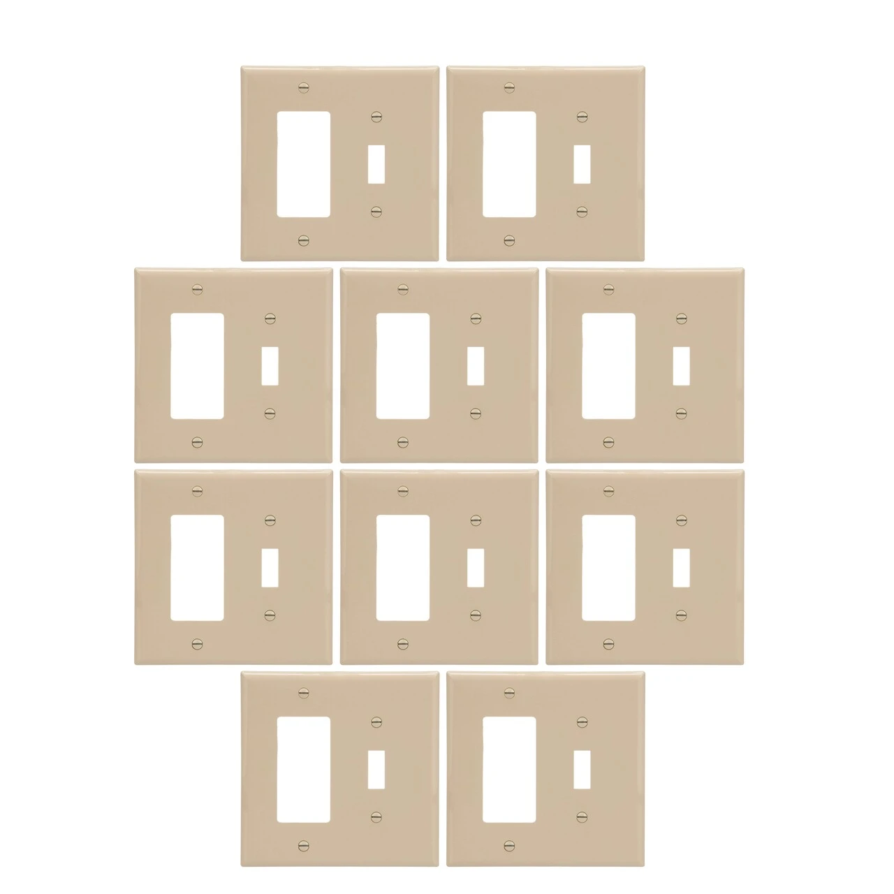 EATON PJ126V Arrow Hart Pj126 Combination Decorative Mid Size Wall Plate, 2 Gang, 4-1/2 in L X 4.56 in W, Ivory (case of 10)