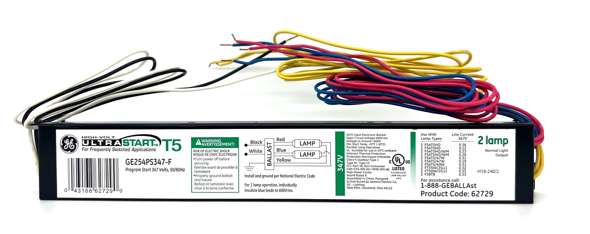 GE LFL ULTRASTART ULTRASTARTT5 WATT-MISER ELECTRONIC PROGRAM / RAPID START BALLAST GE254PS347-F 62729