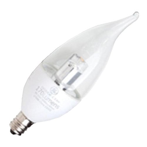 GE 75553 - LED4DCACCF/824 Candle Tip LED Light Bulb, 4 watt, 250 lumen, Chandelier Bulb with Candelabra base, Dimmable, 2400K warm white