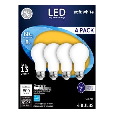 GE Lighting 93098313 LED Light Bulbs, Frosted Soft White, 8-Watts, 750 Lumens, 4-Pk.