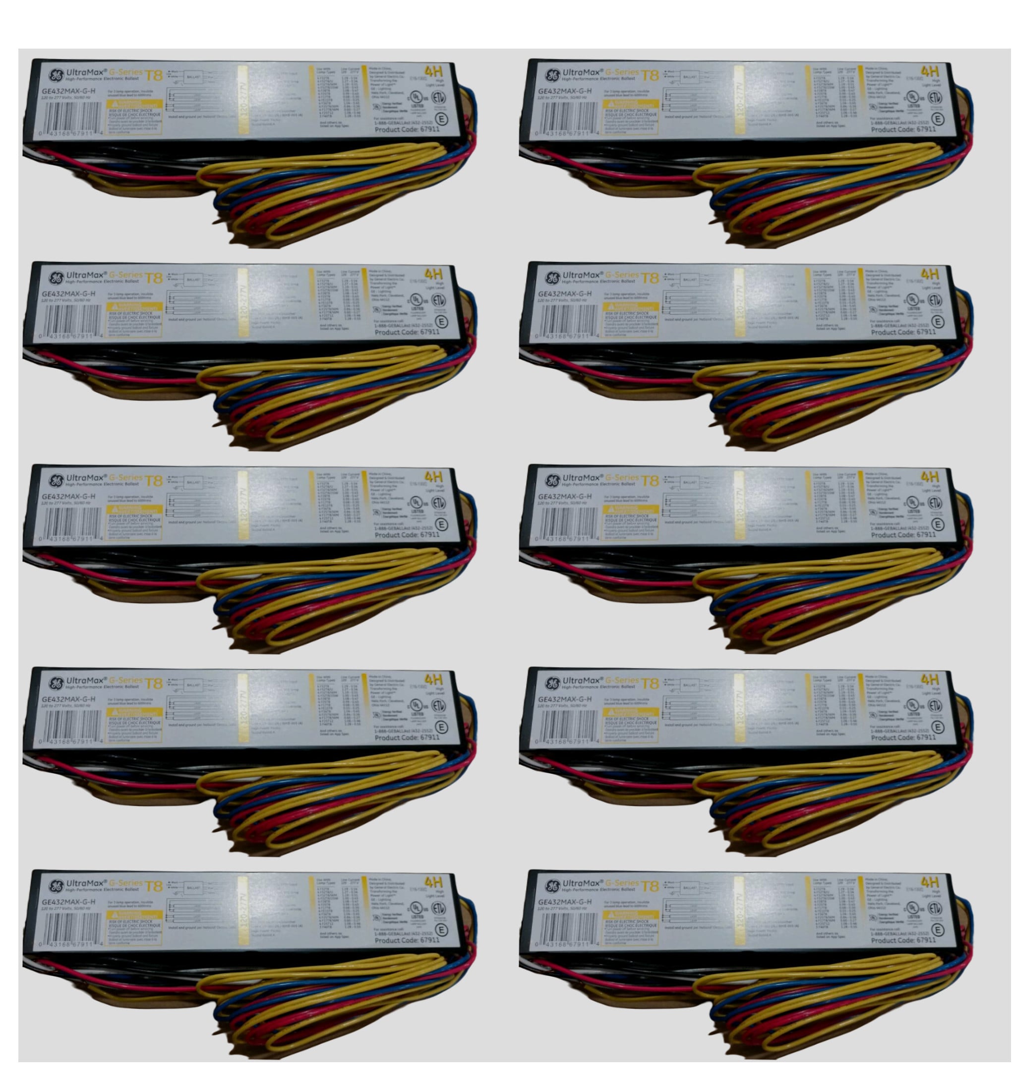 10 Pack of GE UltraMax 67911 GE432MAX-G-H 4x 32W T8 120-277V Fluorescent Electronic Ballasts