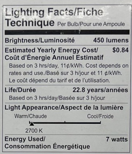 GE 11332 - LED A19, 7 watts, 450 lumens, 2700K warm white, Dimmable, LED7DA19/827 LED Light Bulb