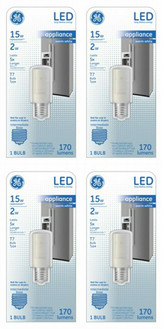 (case of 4) GE 29039 LED2T7 E17 -OT  LED light bulb, T7 shape, warm white, 15 watt equivalent, LED appliance bulb