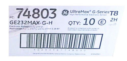 (case of 10) GE 74803 - GE-232-MAX-G-H T8 Fluorescent Ballast 