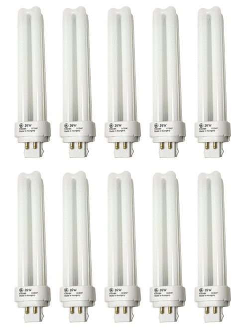 (10 Pack) GE 97611 - F26DBX/830/ECO4P - 26 Watt Quad-Tube Compact Fluorescent Light Bulb, 4 Pin, 3000K