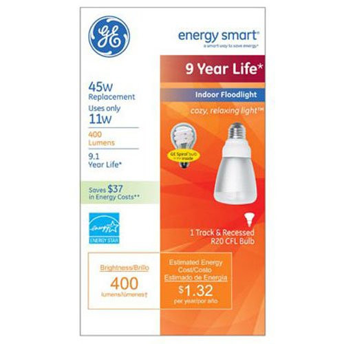 (10 pack) GE 80892 energy smart CFL 11 Watt (45 watt replacement) 400 Lumen R20 Floodlight Bulb with Medium Base