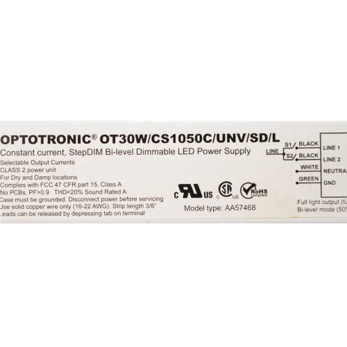 Optotronic OT30W/CS1050C/UNV/SD/L Dimmable LED Power Supply 120/277V