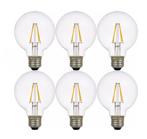(6 bulbs) Sylvania LED Globe G25, 40 watt equivalent, Crystal Clear, Dimmable, Indoor/Outdoor, Medium Base, Made in the USA