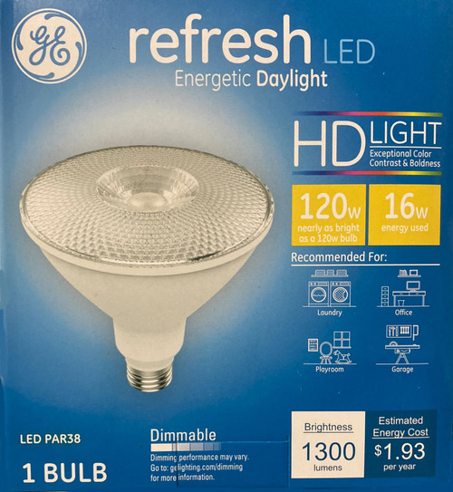 (1 bulb) GE 36913 refresh LED Par38, Dimmable, 120 watt equivalent, Energetic Daylight LED Flood light