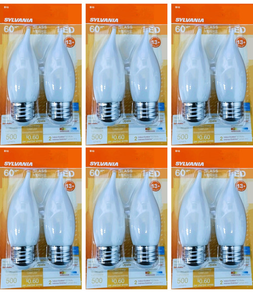 (12 bulbs) Sylvania 40529 - LED Decorative Candle Bulb, Bent Tip, Frosted Glass, Medium Base, 60 watt equivalent, warm white, Dimmable LED Light Bulb