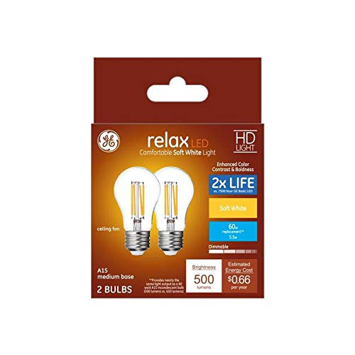 GE Relax 2-Pack 60 W Equivalent Dimmable Soft White A15 LED Fixture Light Bulbs Vintage Antique