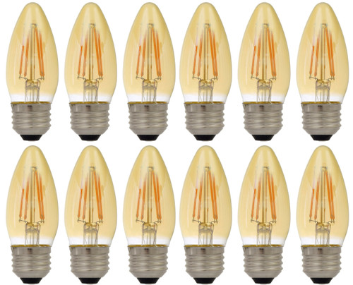 (12 bulbs) SYLVANIA 79721 Vintage Decorative LED Light Bulb, Efficient 4 Watts, B10, Medium Base, Amber Glass Edison Style, Amber Glow 2175K, Dimmable
