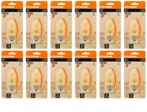 (12 bulbs) SYLVANIA 79721 Vintage Decorative LED Light Bulb, Efficient 4 Watts, B10, Medium Base, Amber Glass Edison Style, Amber Glow 2175K, Dimmable