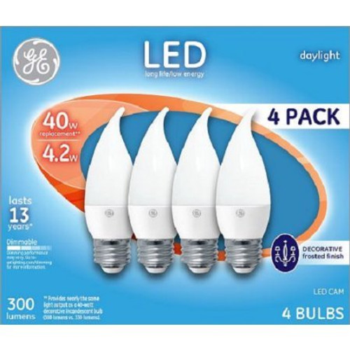 (4 bulbs) GE 40w Led Daylight Medium Base White Decorative Frosted Light Blub 