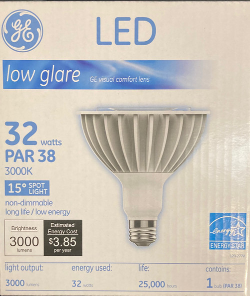 (6 bulbs) GE 20109 LED PAR38 Narrow Beam LED lamp, 3000 Lumens, 32 watts, 3000K warm white, spot light, wet rated