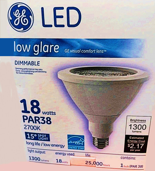 (6 bulbs) GE 94906 Reflector Spot PAR38 LED Light Bulb, 2700K Warm White, Dimmable, 18 watt 1300 lumen LED Light Bulb