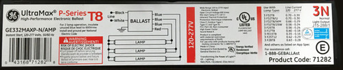 (case of 10) GE 71282 UltraMax P-Series T8 High Performance Electronic Ballast, 3 or 2 Lamps, GE332MAXP-N/AMP, Instant Start