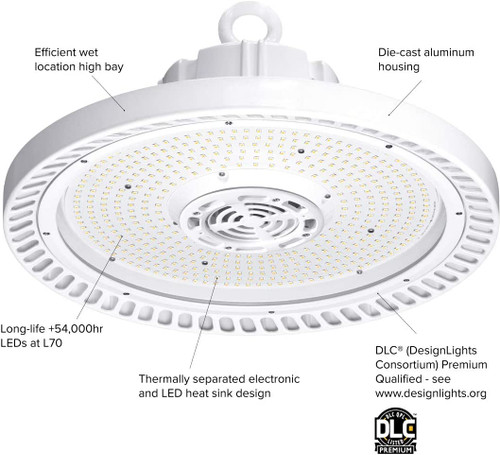 Hubbell Lighting CRN Wet Location Round LED High Bay CRN-40MX-EDU, 240 watts, 34,000 lumens, 4000K, 120-277V, 0-10v dimming