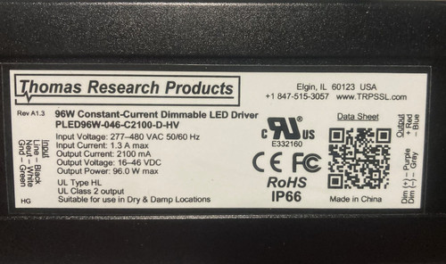 Hubbell Thomas Research Products 96 watt LED Driver PLED96W-046-C2100-D-HV Constant Current, Flicker Free, 277-480V, Hazardous Location Rated