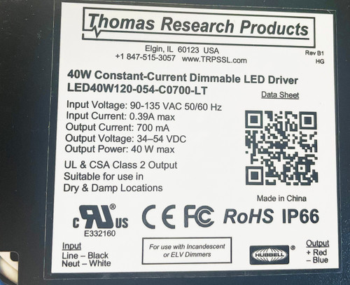 Hubbell Thomas Research Products LED 40W120-054-C0700-LT Constant Current, Line Voltage Dimmable Driver