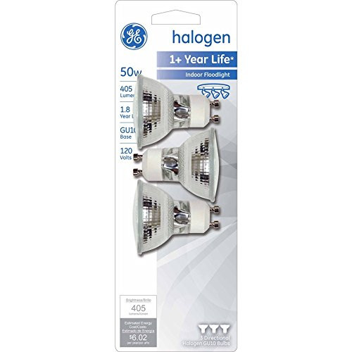 (3 pack) GE 50-watt Gu10 Halogen Flood Light Bulbs, 50 watt, warm white, 405 lumens