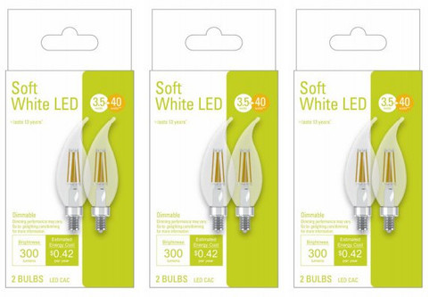 (6 bulbs) GE Lighting 32596 LED Chandelier CAC Light Bulb, Soft White, 300 lumens, 3.5 watt LED Light bulb, Dimmable